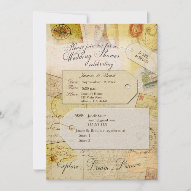 Invitación Bridal Travel Shower tema en cacao y crema Invi (Anverso)