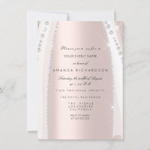 Invitación Bridal Vestido Blanco Chispa Rosa Diamante Rosa Pl