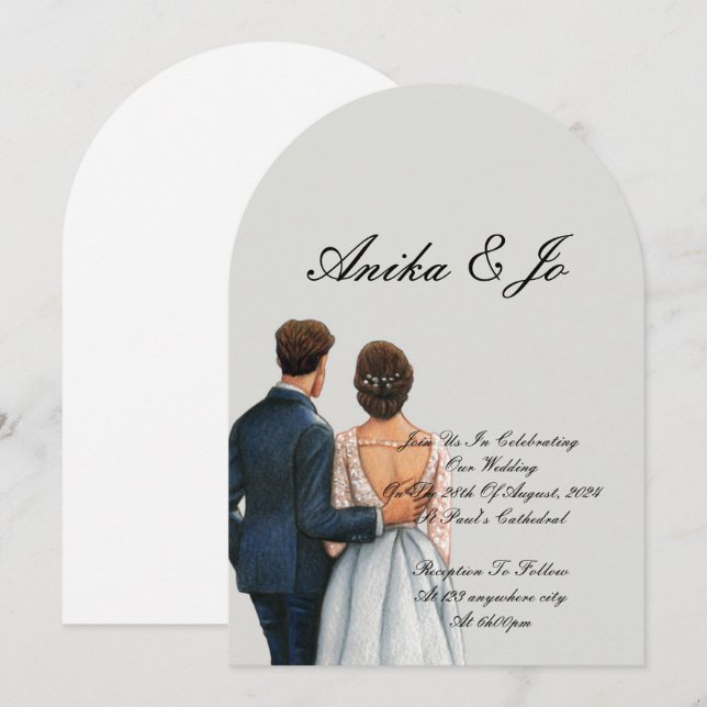 Invitación bride and groom modern wedding  (Anverso / Reverso)