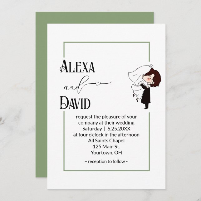 Invitación Bride and Groom with Sage Green Border (Anverso / Reverso)