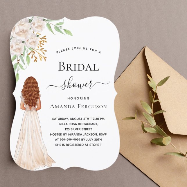 Invitación Bride blanco florals verde vestido de novia ducha  (Subido por el creador)