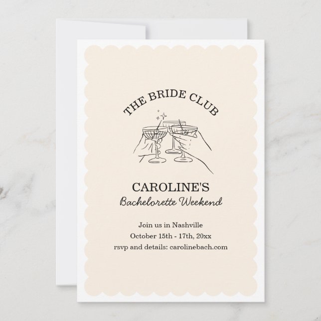 Invitación Bride Club Weekend Cocktail Bachelorette Party (Anverso)