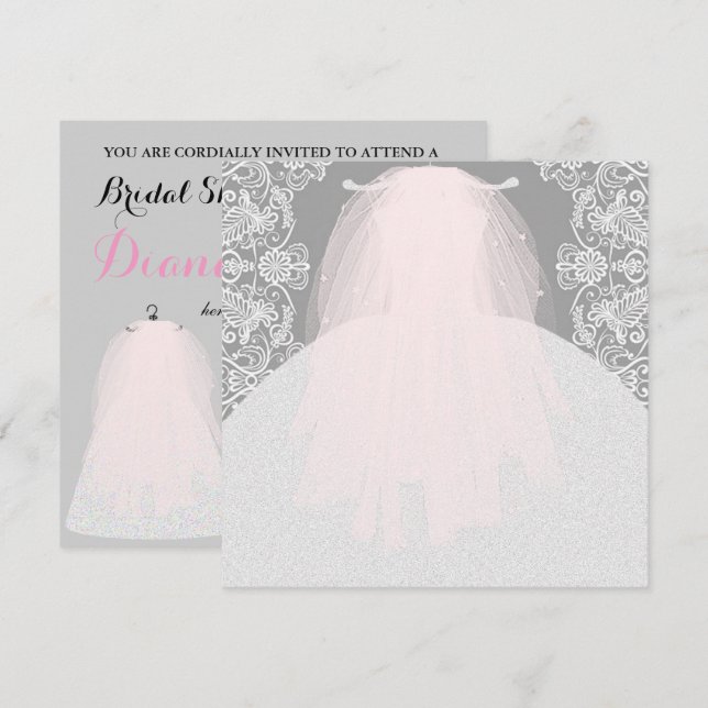 Invitación BRIDE CO Algo Rosa Viene Aquí El Fiesta De Novia (Anverso / Reverso)