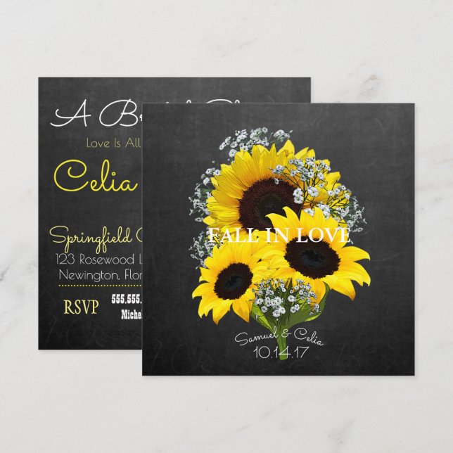 Invitación BRIDE & CO Autumn Bride Sunflower Fiesta (Anverso / Reverso)
