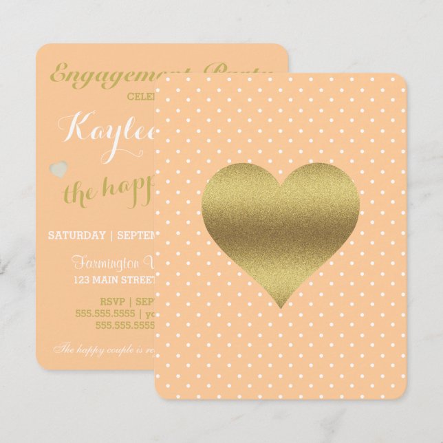 Invitación BRIDE & CO Peach Y Fiesta blanco Polka Dots Fiesta (Anverso / Reverso)