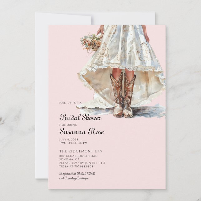 Invitación Bride Cowgirl Boots Pink Bridal Shower (Anverso)