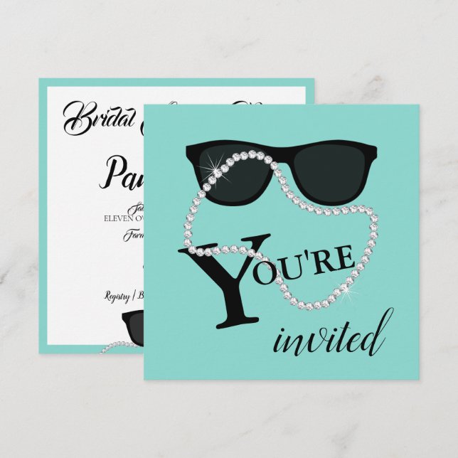 Invitación BRIDE Glam celebra la ducha Fiesta Diamond Tiara (Anverso / Reverso)