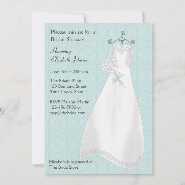 Invitación Bride Gown, Blue Lace Invitation (Anverso)