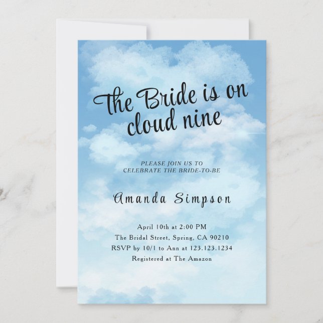 Invitación Bride Is On Cloud Nine Bridal Shower (Anverso)
