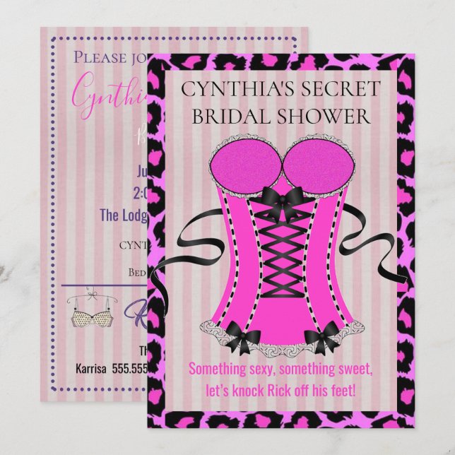 Invitación BRIDE Love Pink Lingerie Bridal Shower Fiesta (Anverso / Reverso)