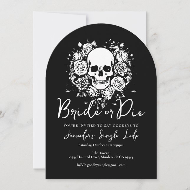 Invitación Bride or Die Floral Skull Bachelorette Party (Anverso)