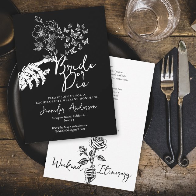 Invitación Bride or Die Gothic Floral Bachelorette Weekend (Subido por el creador)