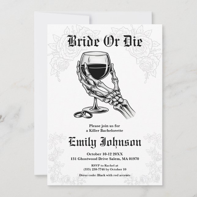 Invitación Bride or Die Gothic Skeleton Bachelorette Party (Anverso)