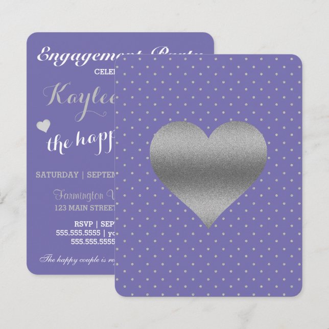 Invitación BRIDE Purple Plum Plata Polka Dot Shower Fiesta (Anverso / Reverso)