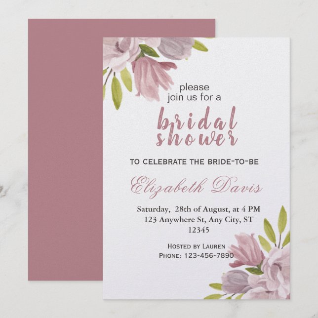 Invitación Bride Shower Floral (Anverso / Reverso)