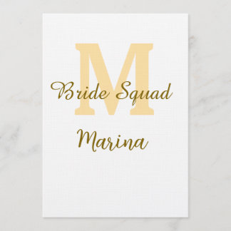 Invitación Bride squad monogram golden bridal shower simple