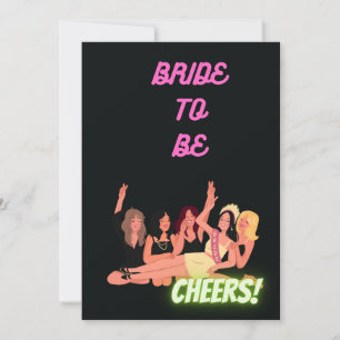 INVITACIÓN "BRIDE TO BE" GRUPO DE CHICAS CHEERS CELEBRAN NEGR