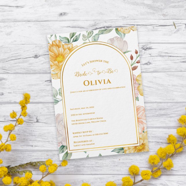 Invitación Bride-to-Be Yellow Floral Arch Bridal Shower (Bride-to-Be Yellow Floral Arch Bridal Shower Invitation)