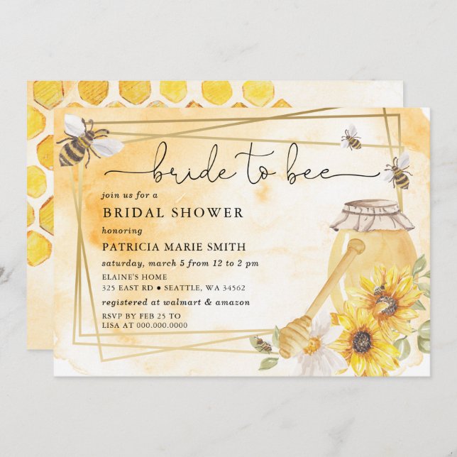 Invitación Bride To Bee Honeybee Floral Bridal Shower (Anverso / Reverso)