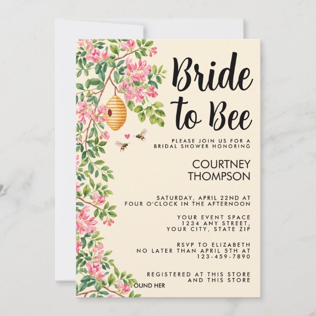 Invitación Bride To Bee Watercolor Floral Bridal Shower  (Anverso)