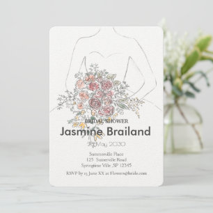 Invitación Bride vestido con floral Bouquet Bridal Shower