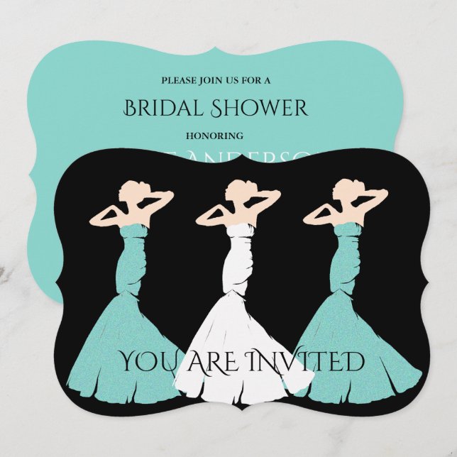 Invitación BRIDE y CO Azul Verde azulado sean mi fiesta de no (Anverso / Reverso)