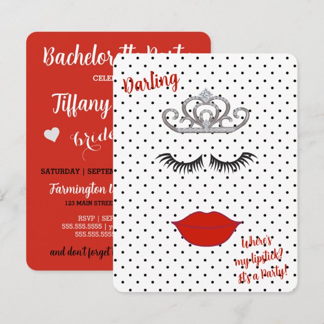 Invitación BRIDE y CO Dónde está mi Fiesta Tiara con palillos (Anverso / Reverso)