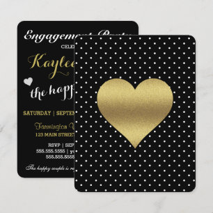 Invitación BRIDE y CO Fiesta de Corazón Negro Y Oro y Punto d