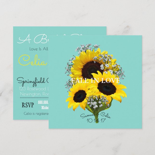 Invitación BRIDE Y CO Sunflower Caen Amo Ducha De Novias (Anverso / Reverso)
