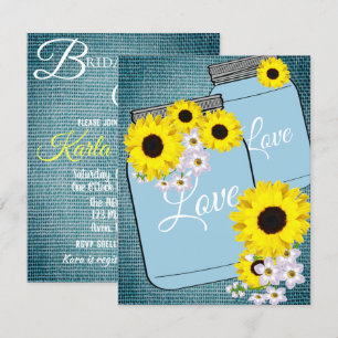 Invitación BRIDE y CO Verde azulado Blue Burlap Sunflower Sho