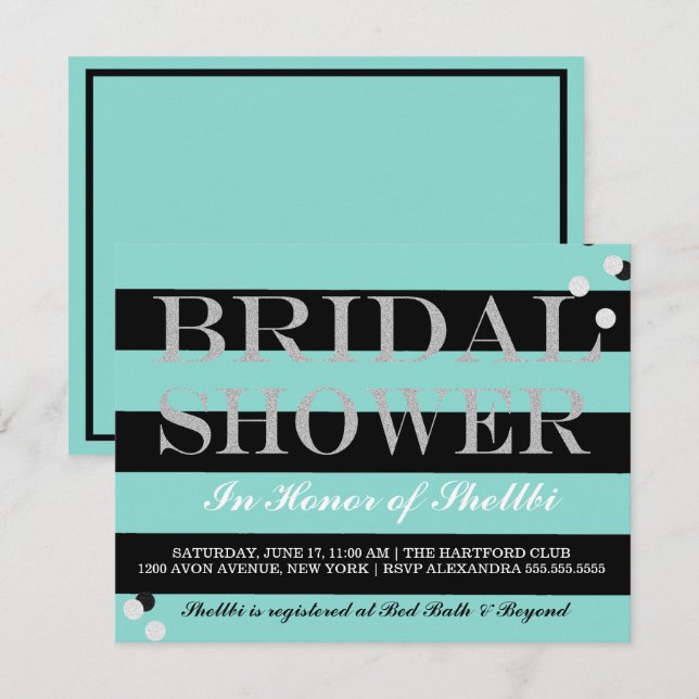 Invitación BRIDE y damas de honor ducha azul Verde azulada ne (Anverso / Reverso)