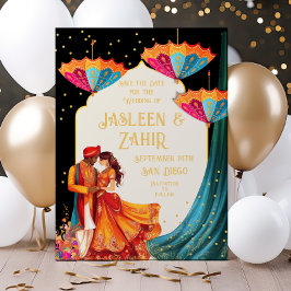 Invitación Bride y Groom de las sombrillas indias salvan la f