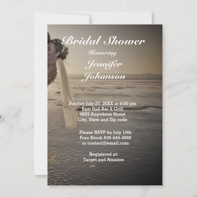 Invitación Bride y Groom Grayed Sunset Beach Bridal Shower (Anverso)