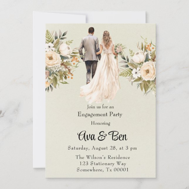 Invitación Bride y Groom Light Green Engagement Party (Anverso)