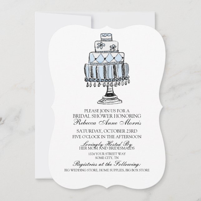Invitación Bridentaria de Boda azul caprichosa (Anverso)
