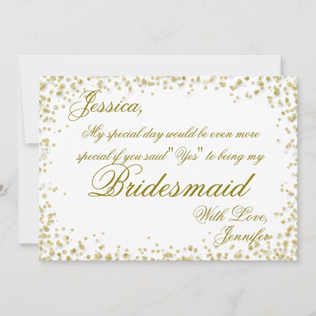 Invitación Bridesmaid | Elegante Confetti de Oro (Anverso)