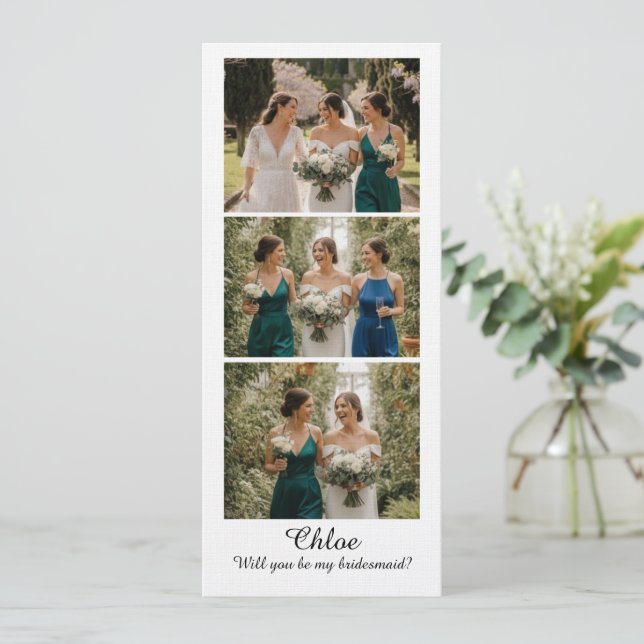 Invitación Bridesmaid Photo Strip 3 Pictures Proposal Card (Anverso de pie)