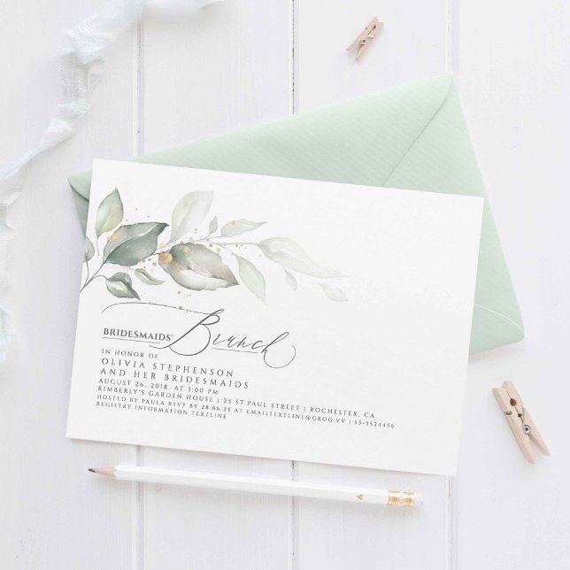 Invitación Bridesmaids Brunch Dreamy Greenery Bridal Shower (Greenery Bridesmaid's Brunch Bridal Shower Invitations)