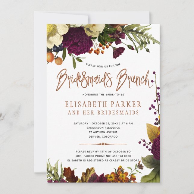 Invitación Bridesmaids brunch otoño moderna ducha de novia (Anverso)