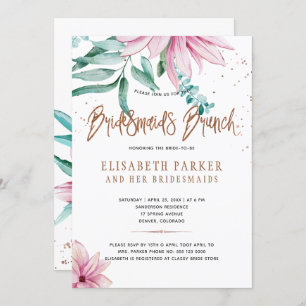 Invitación Bridesmaids brunch rosa glam floral ducha de novia