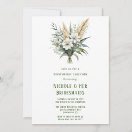 Invitación Bridesmaids con pintura verde floral blanca Lunche