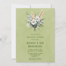 Invitación Bridesmaids con pintura verde floral blanca Lunche
