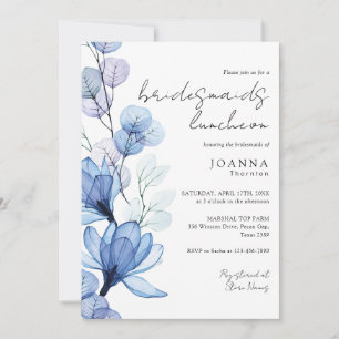 Invitación Bridesmaids de Dusty Blue Floral Transparente