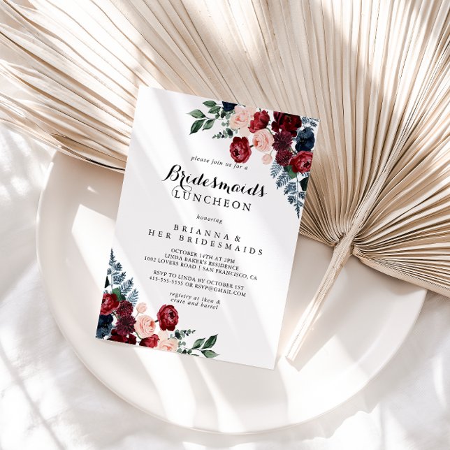 Invitación Bridesmaids Floral de la Marina Borgoña Ducha de L (Subido por el creador)