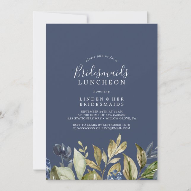Invitación Bridesmaids Luncheon de la Marina de Verdor de oto (Anverso)