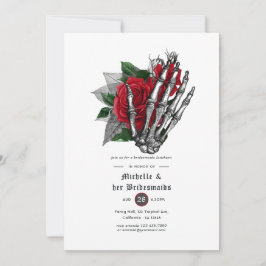 Invitación Bridesmaids Luncheon Flores Rojas Góticas Calavera