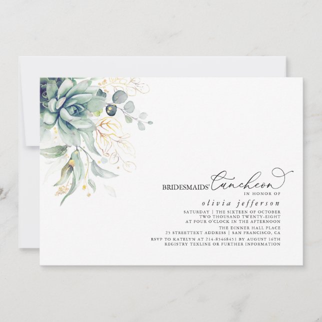 Invitación Bridesmaids Luncheon Succulon Bridal Shower (Anverso)