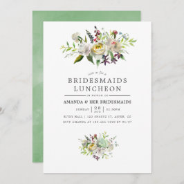 Invitación Bridesmaids Verdes y Florales Blancas Sage Luncheo