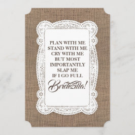 Invitación Bridezilla Funny Bridesmaid / Maid of Honor Rustic