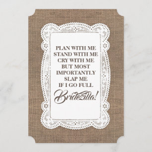 Invitación Bridezilla Funny Bridesmaid / Maid of Honor Rustic